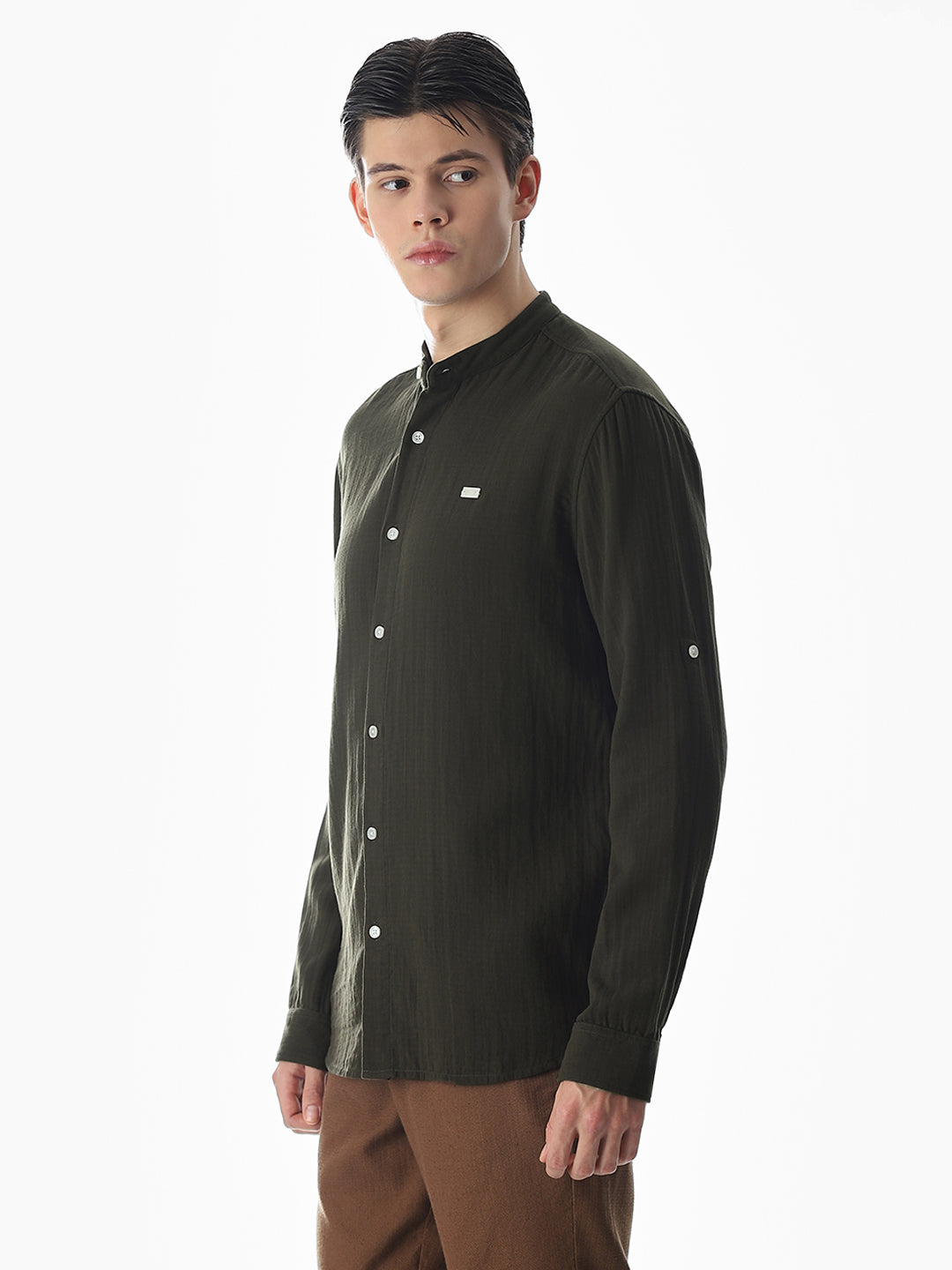 Double Cloth Cotton Shirt - Olive