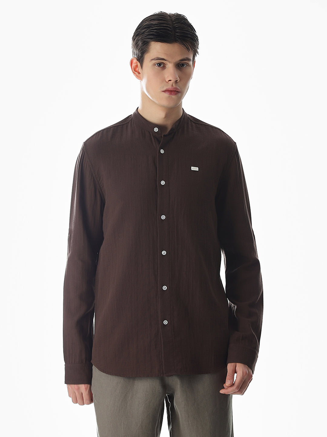 Double Cloth Cotton Shirt - Dark Brown