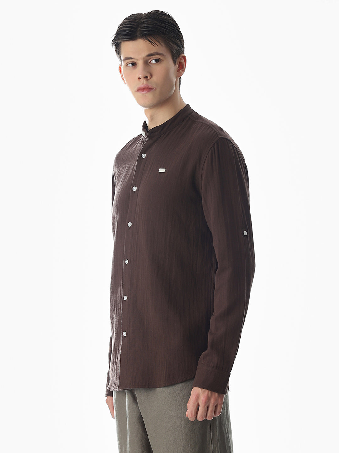 Double Cloth Cotton Shirt - Dark Brown