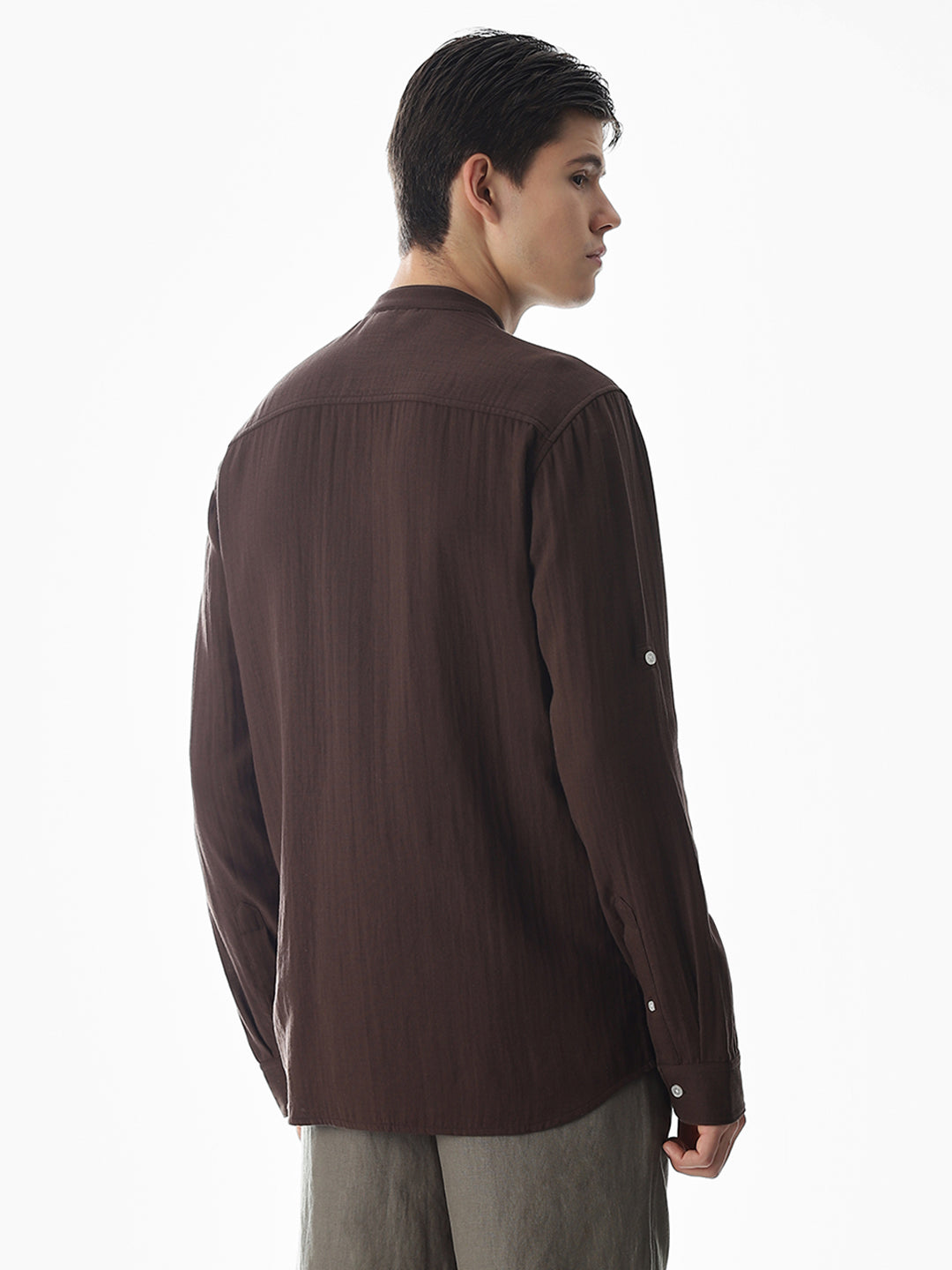 Double Cloth Cotton Shirt - Dark Brown