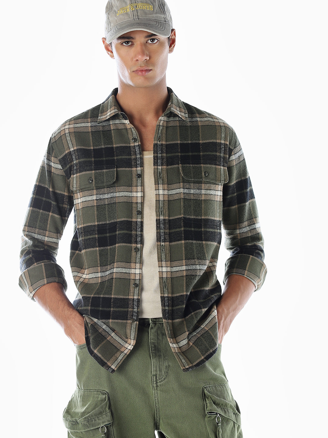 Olive Green Flap Pockets Shirt - S