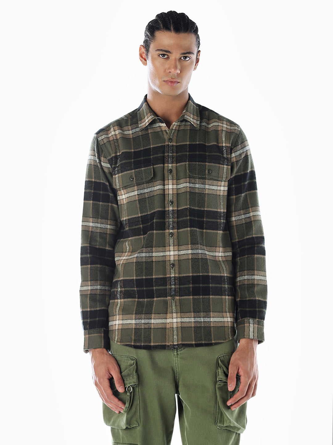 Olive Green Flap Pockets Shirt