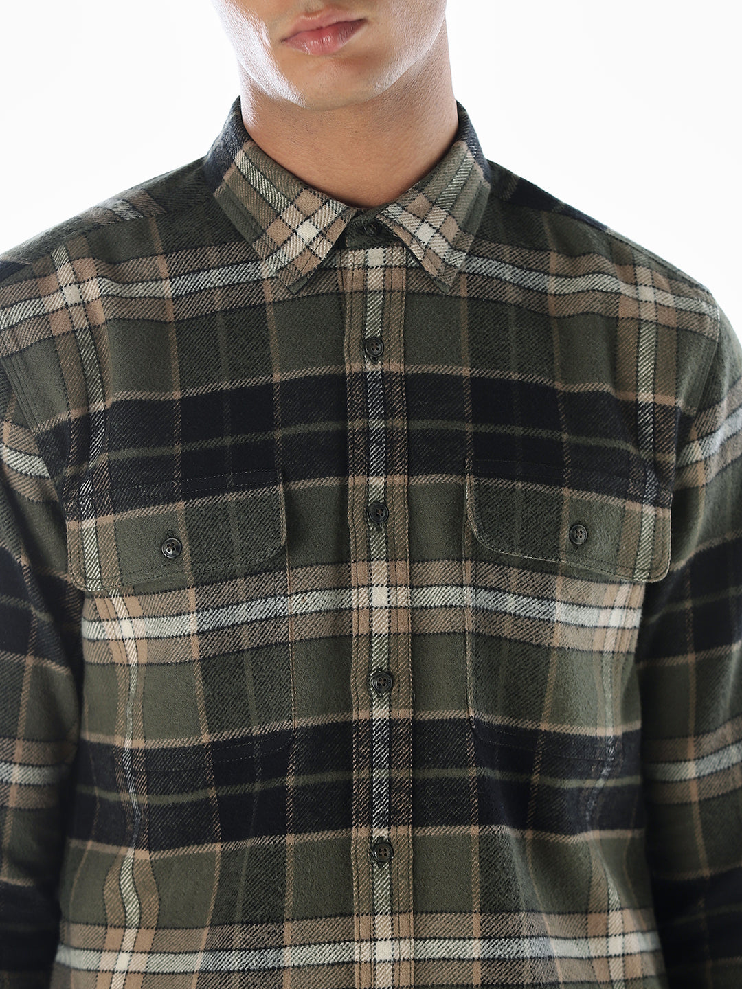 Olive Green Flap Pockets Shirt