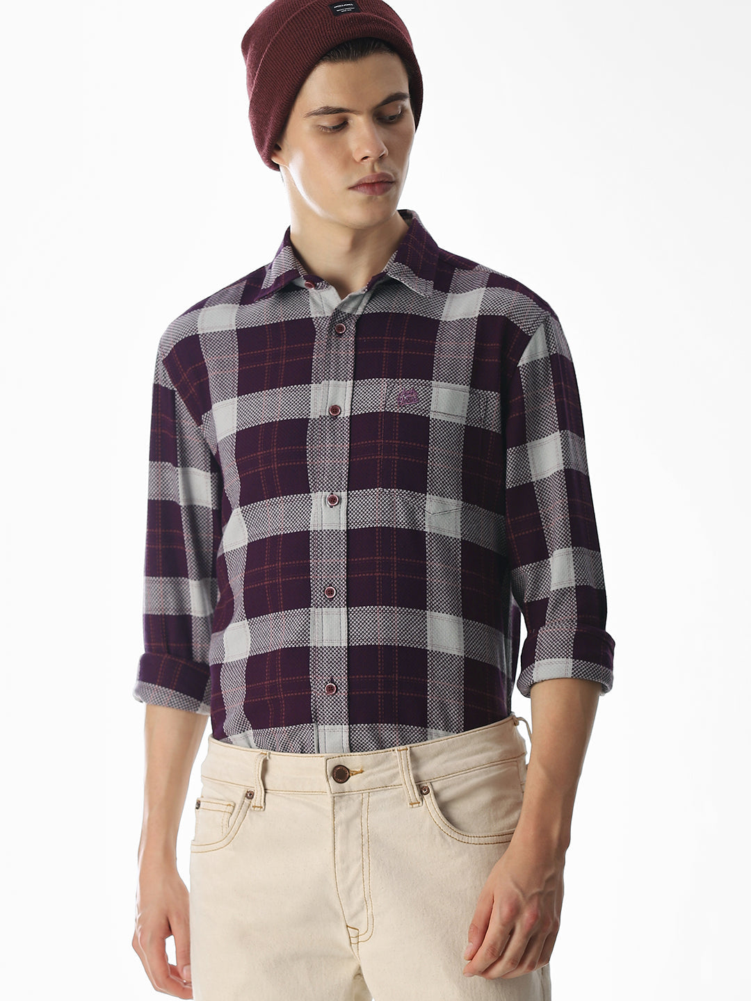 Purple Check Cotton Shirt - S