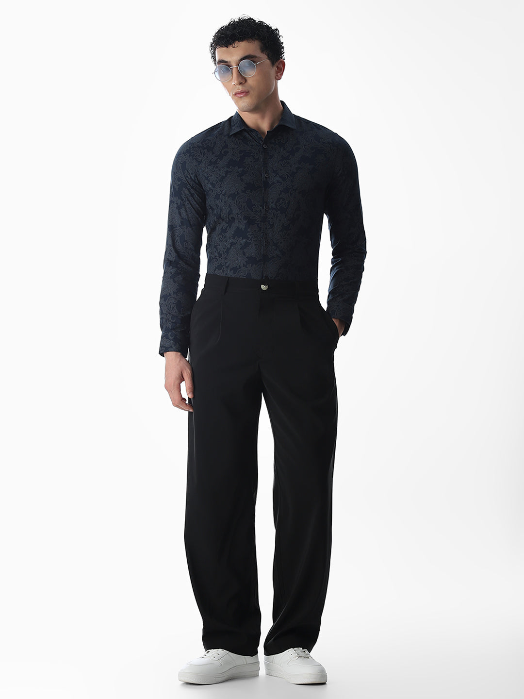 Printed Navy Blue Slim Fit Shirt