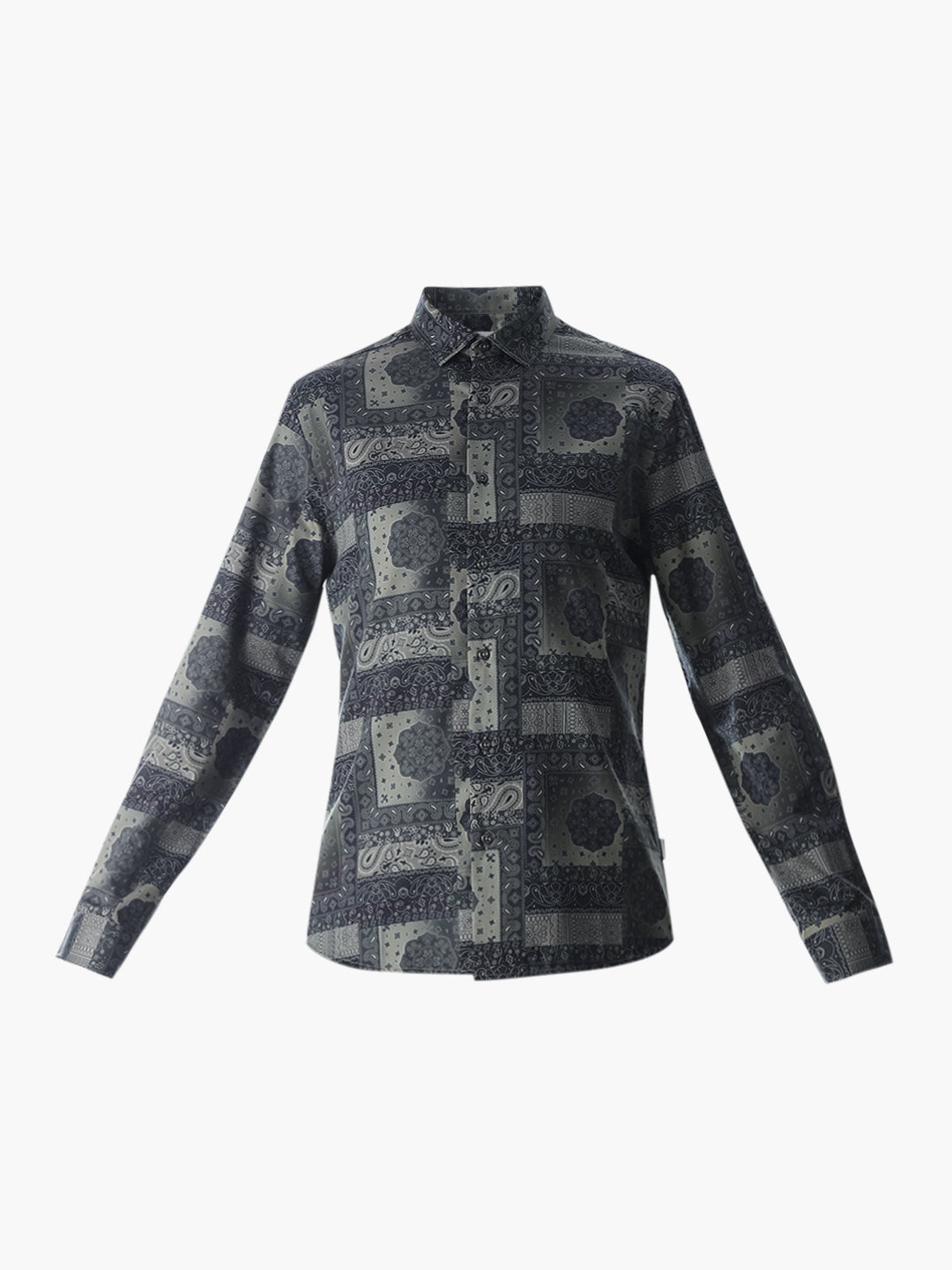 Printed Olive Green Slim Fit Shirt
