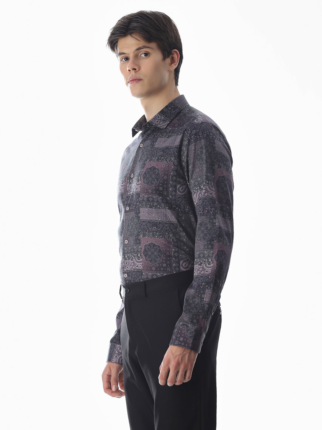 Printed Purple Slim Fit Shirt