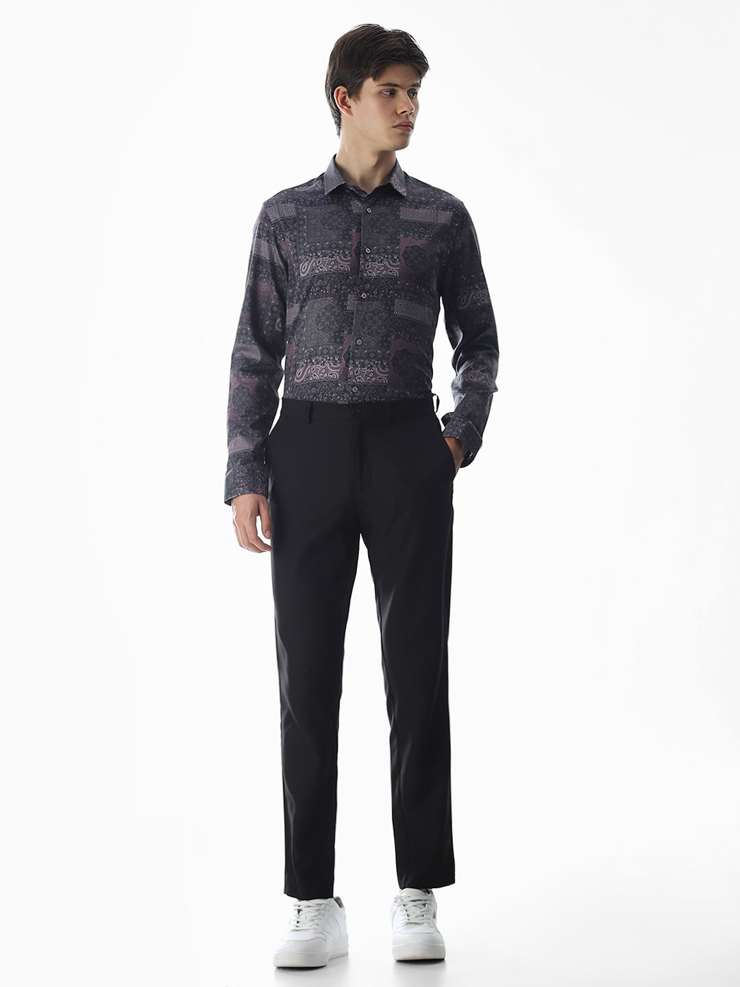 Printed Purple Slim Fit Shirt