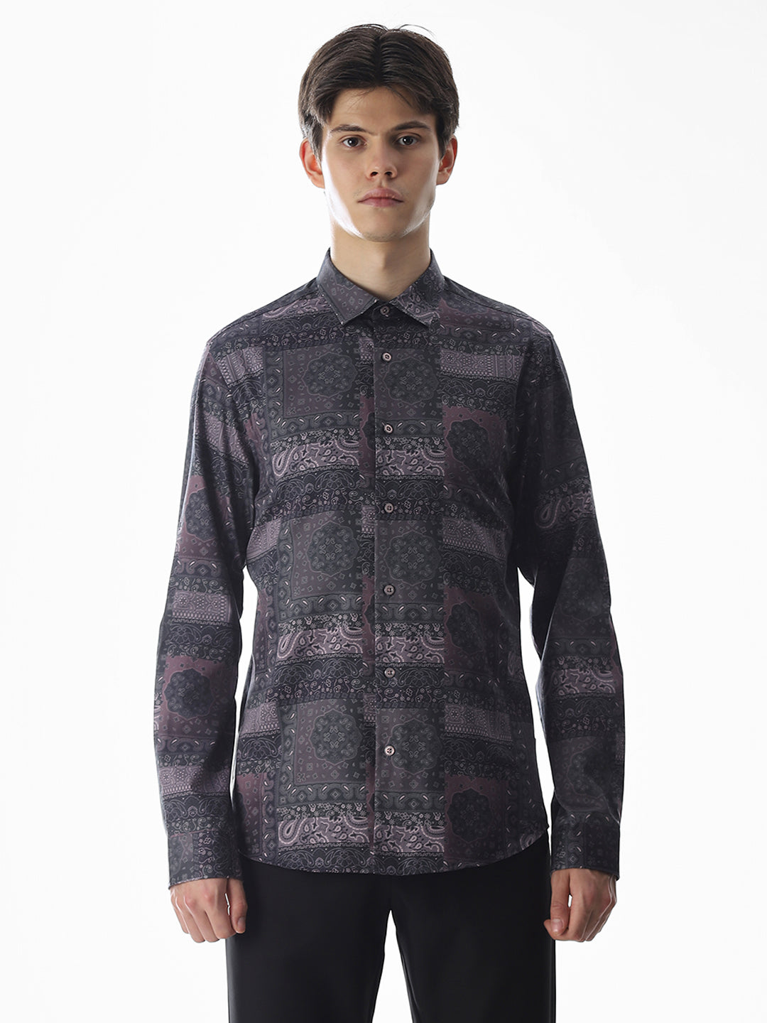 Printed Purple Slim Fit Shirt