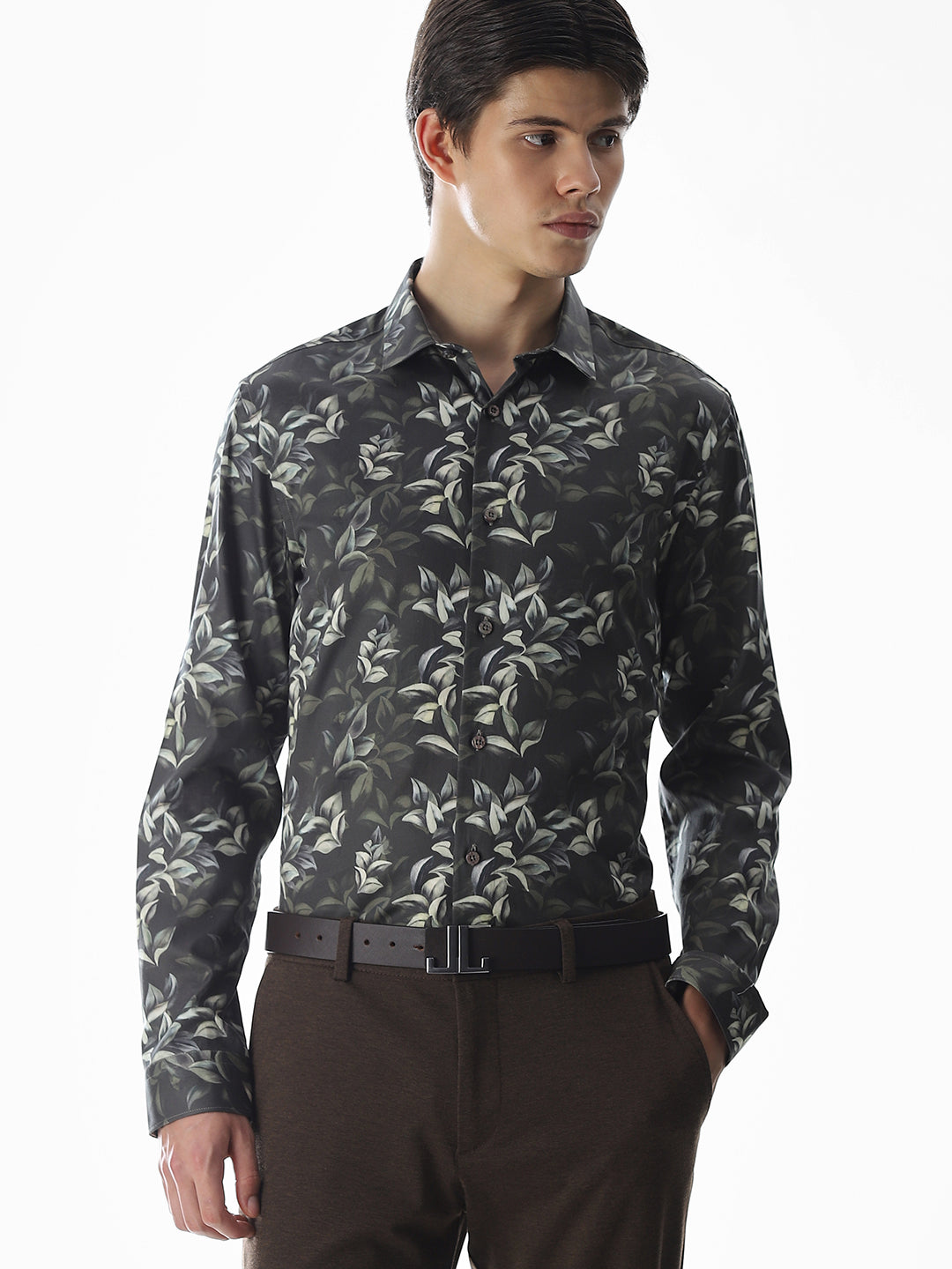 Printed Dark Green Slim Fit Shirt