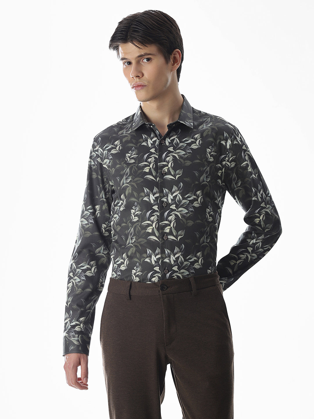 Printed Dark Green Slim Fit Shirt