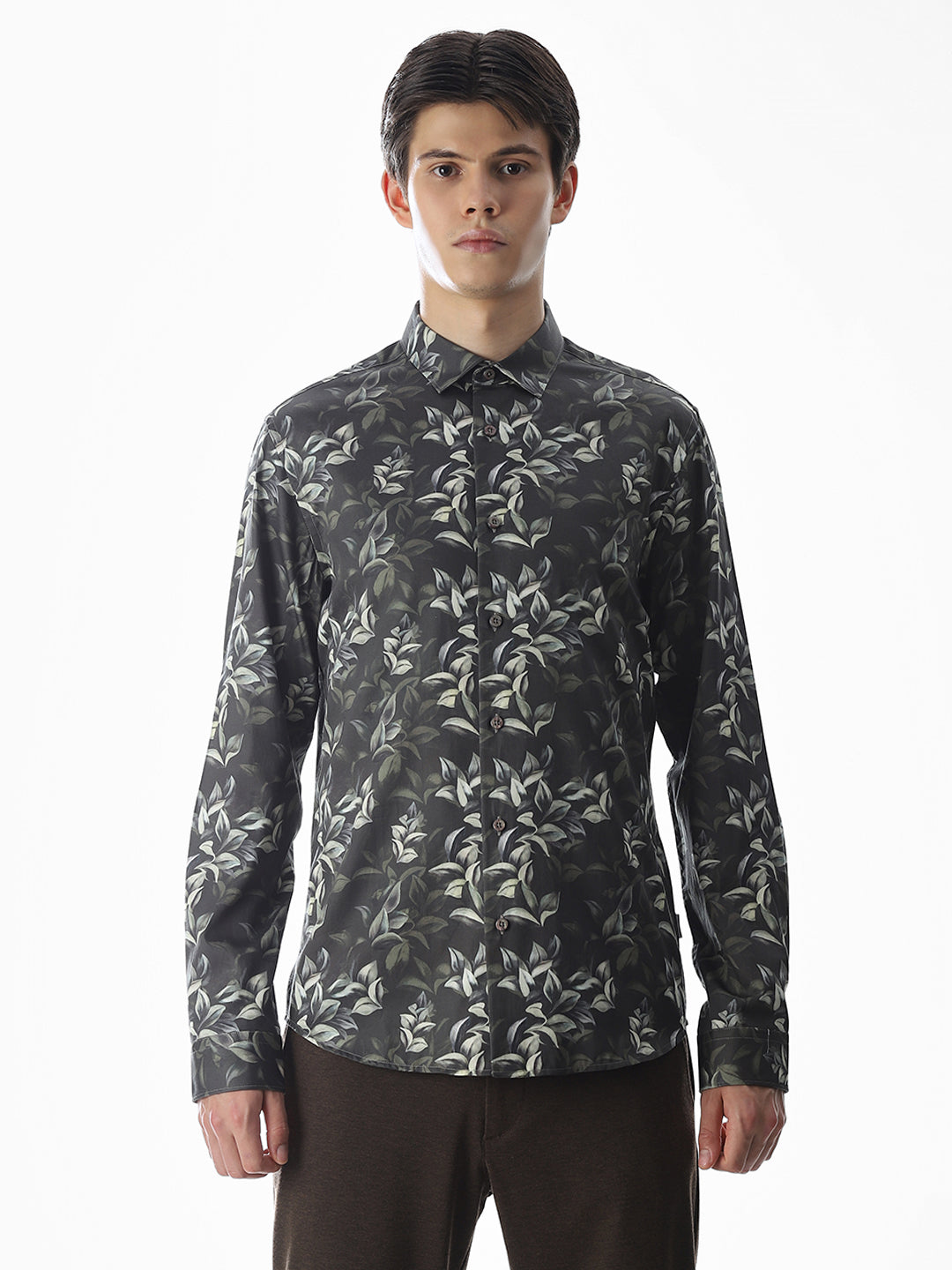 Printed Dark Green Slim Fit Shirt
