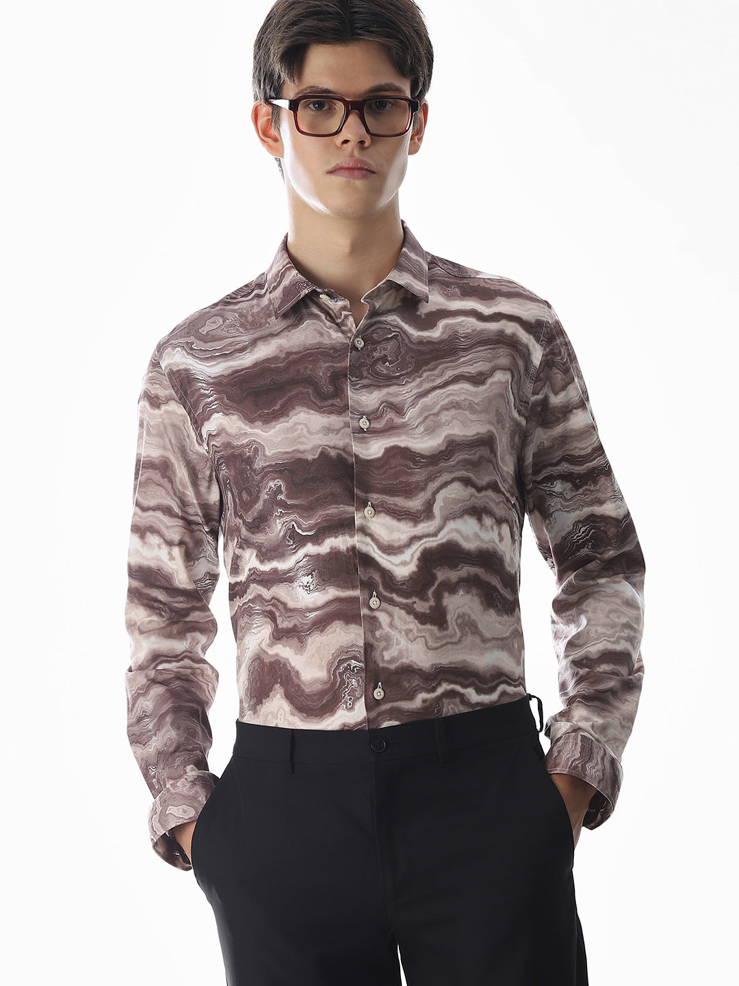 Abstract Print Slim Fit Shirt - S