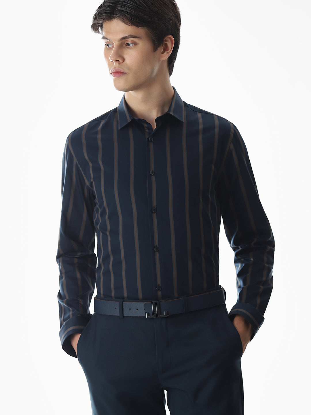 Slim Fit Striped Shirt - Dark Blue