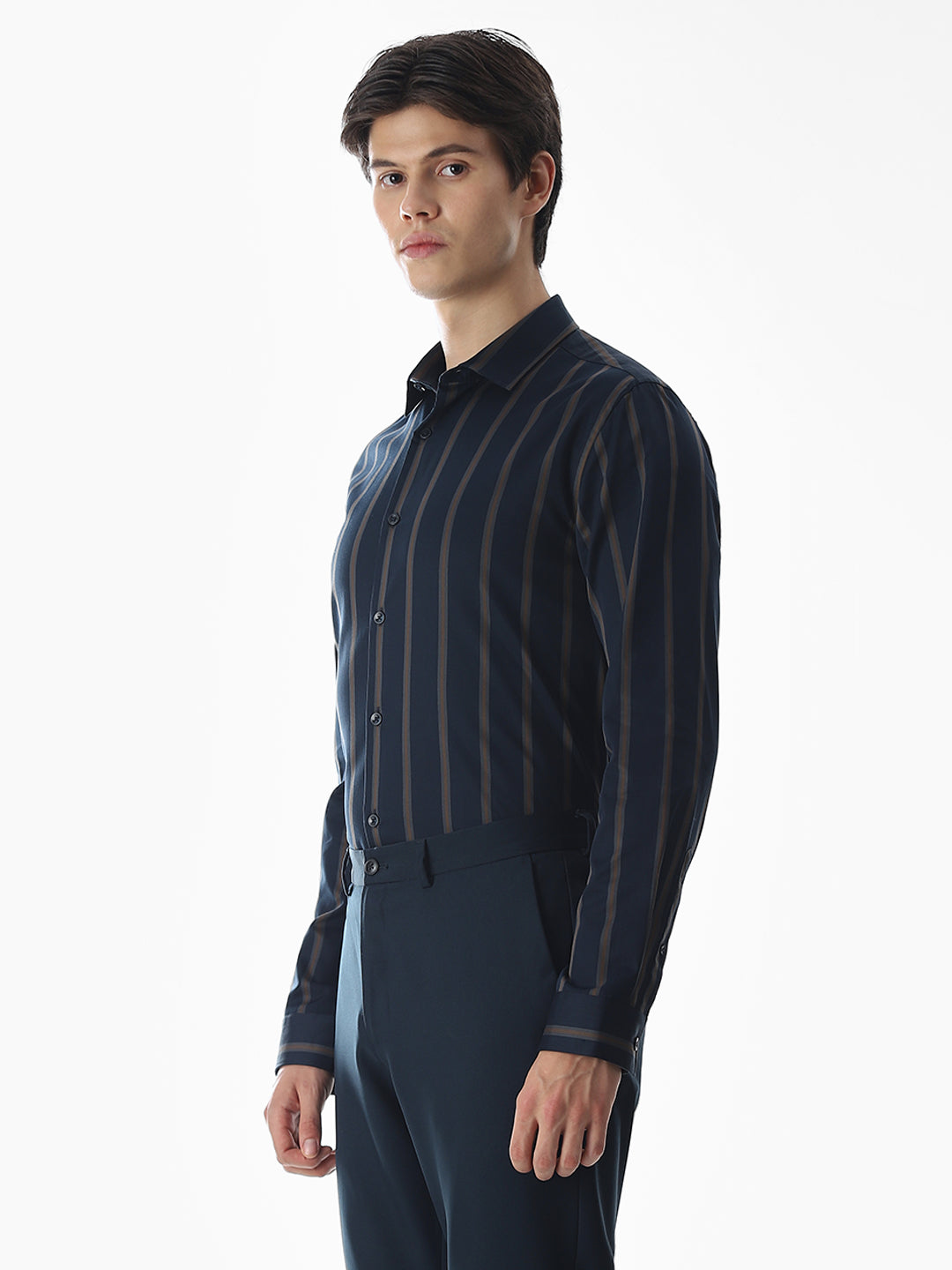 Slim Fit Striped Shirt - Dark Blue