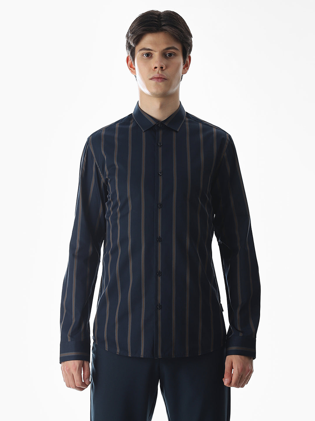 Slim Fit Striped Shirt - Dark Blue
