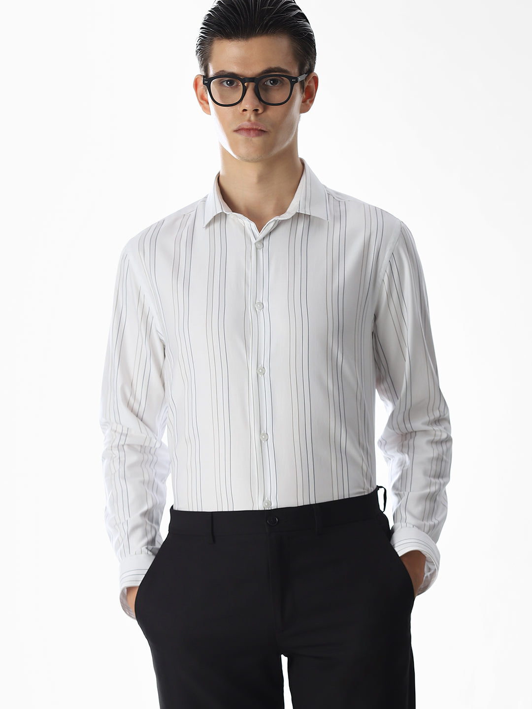 Slim Fit Striped Shirt - White - XL