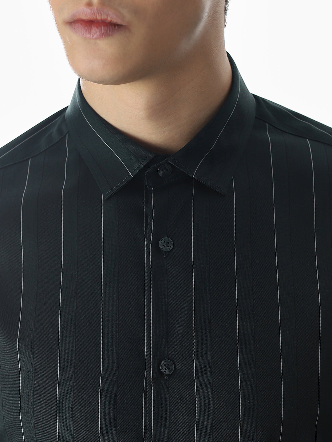 Dark Green Striped Cotton Shirt