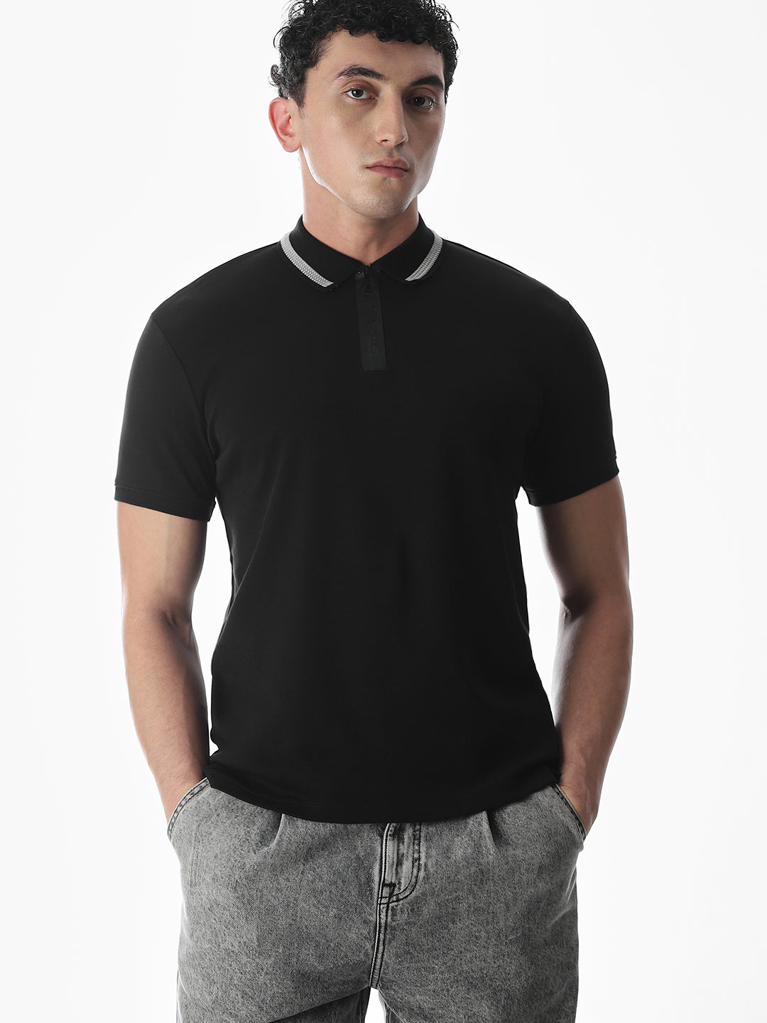 Zip Detail Cotton Polo - L