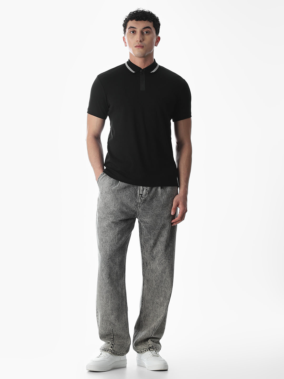 Zip Detail Cotton Polo