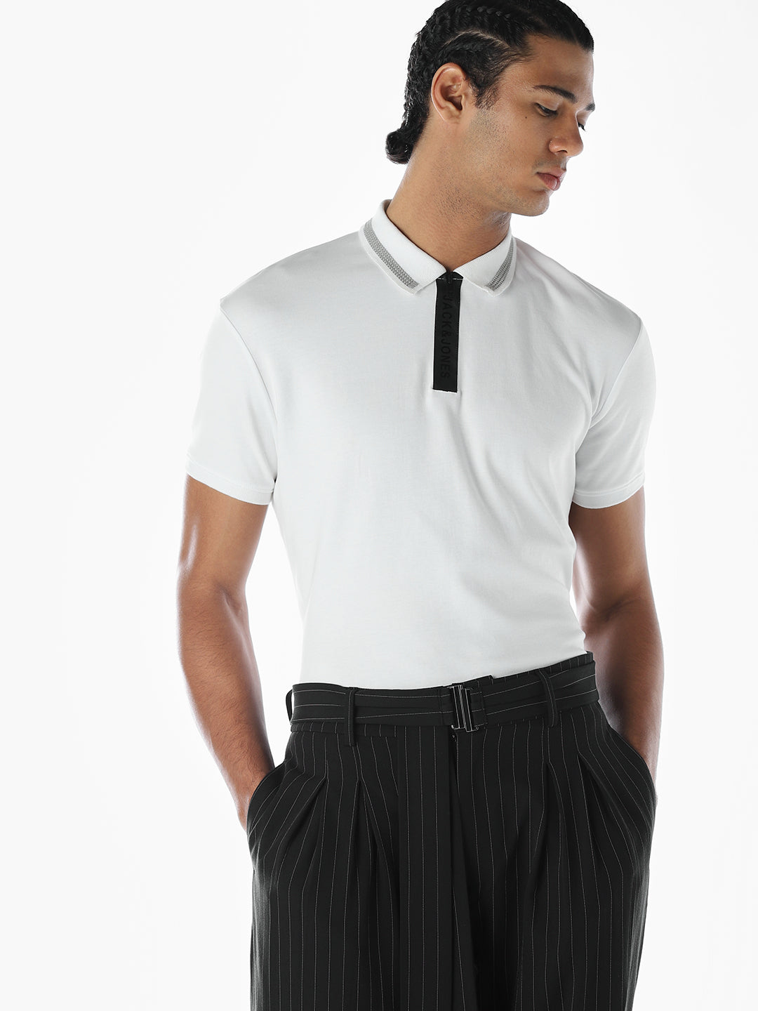 Logo Print Zipped Polo - M