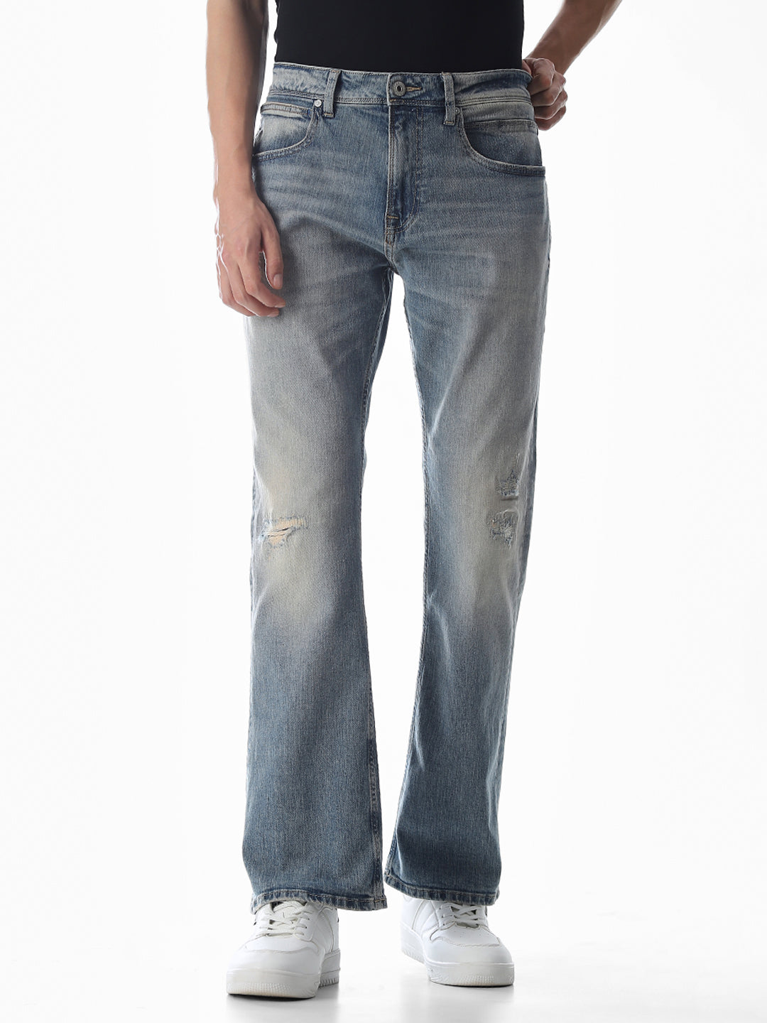 Mildly Distressed Cliff Bootcut Jeans