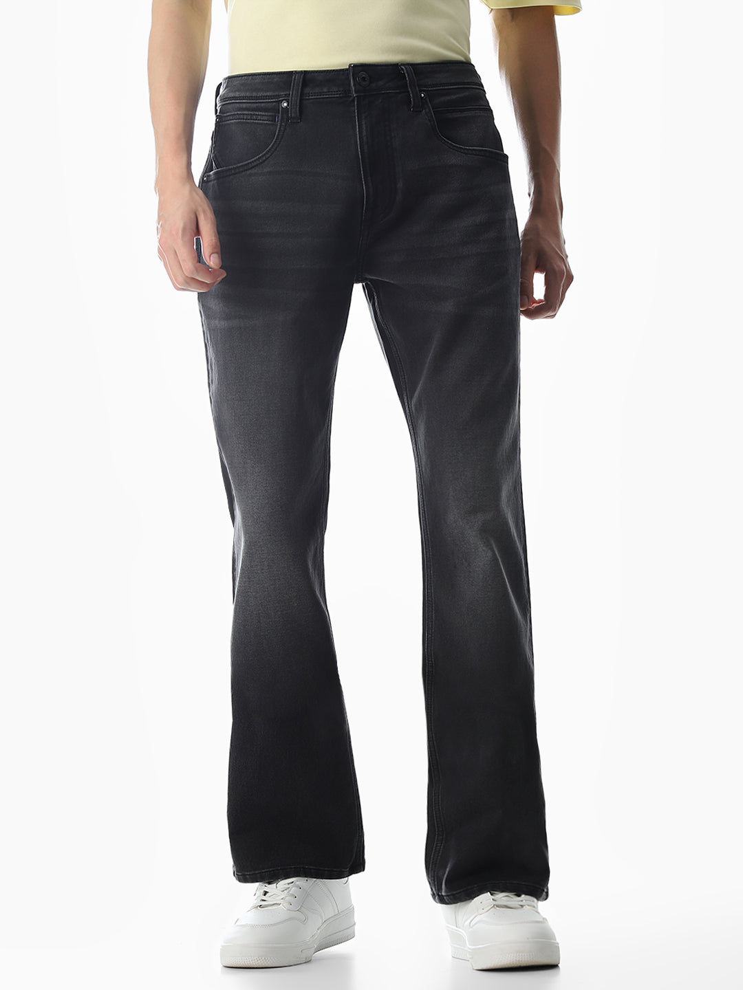 Black Mildly Washed Cliff Bootcut Jeans