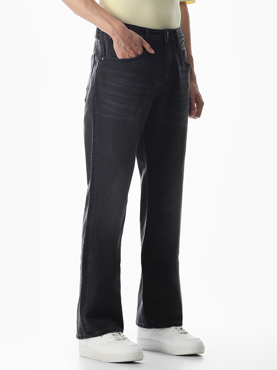 Black Mildly Washed Cliff Bootcut Jeans