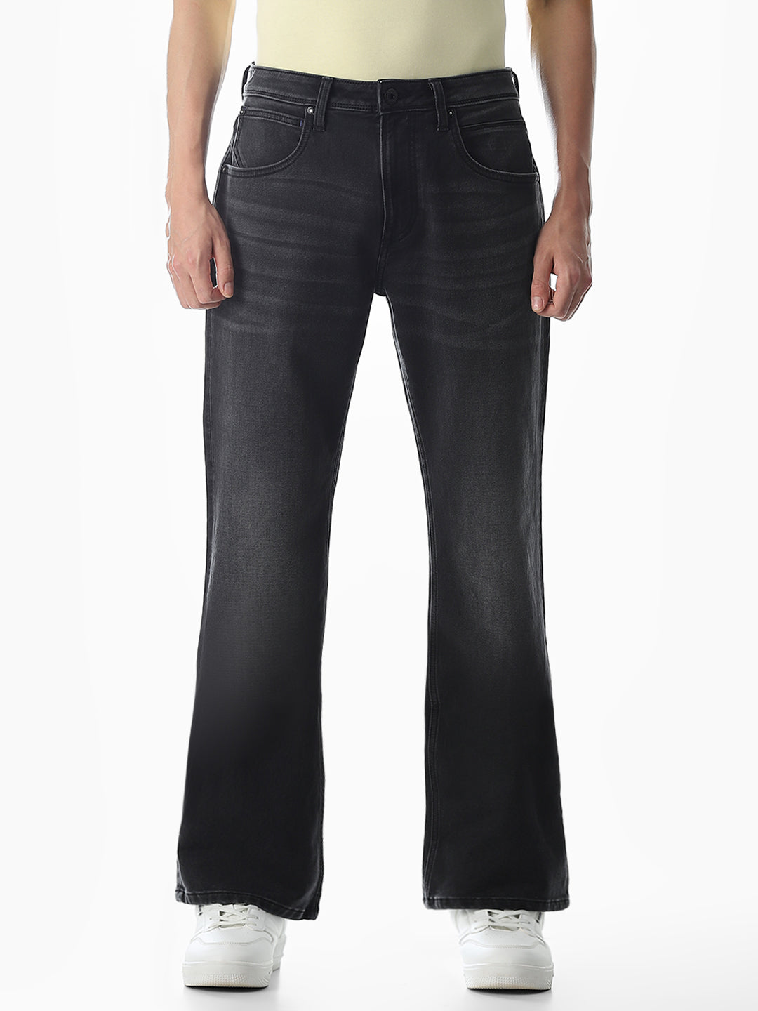 Black Mildly Washed Cliff Bootcut Jeans