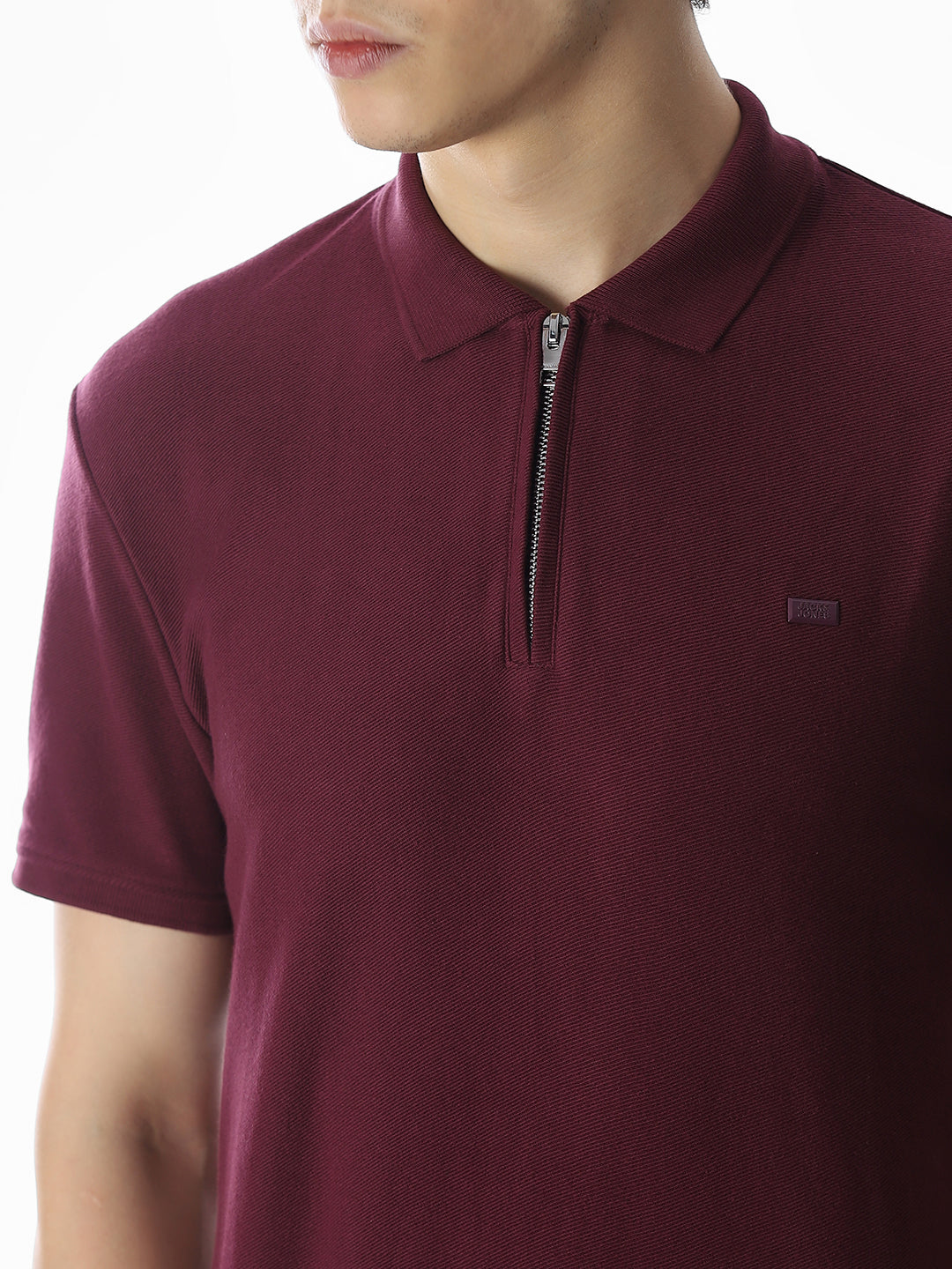 Zipper Detail Cotton Polo - Purple