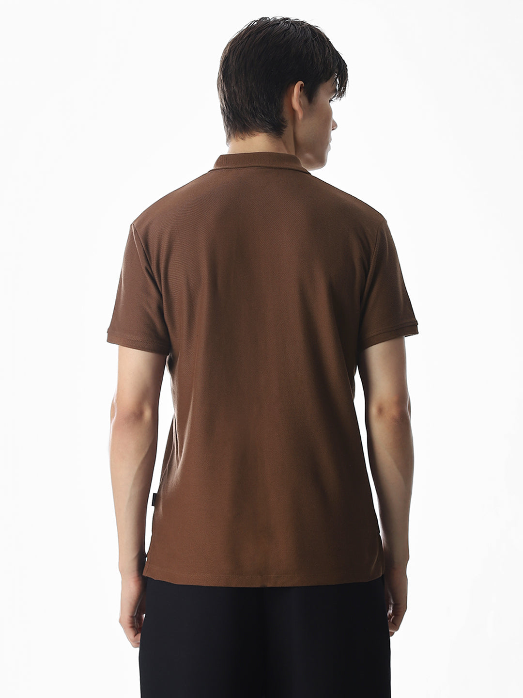 Zipper Detail Cotton Polo - Dark Brown