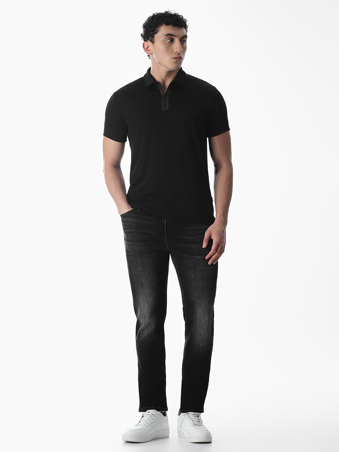 Zipper Detail Polo - Black