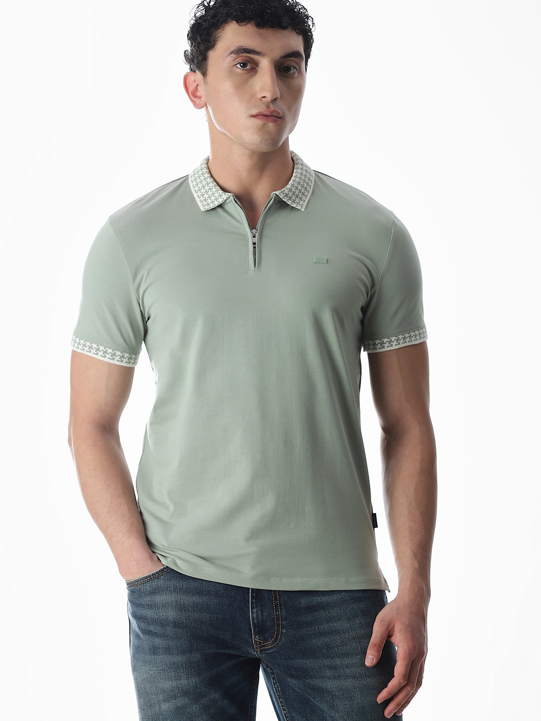 Zipper Detail Polo - Green - M