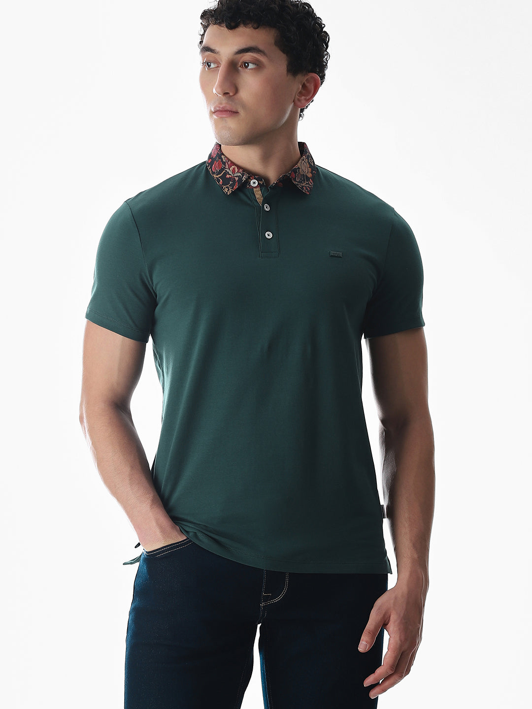 Printed Collar Regular Fit Polo - Green
