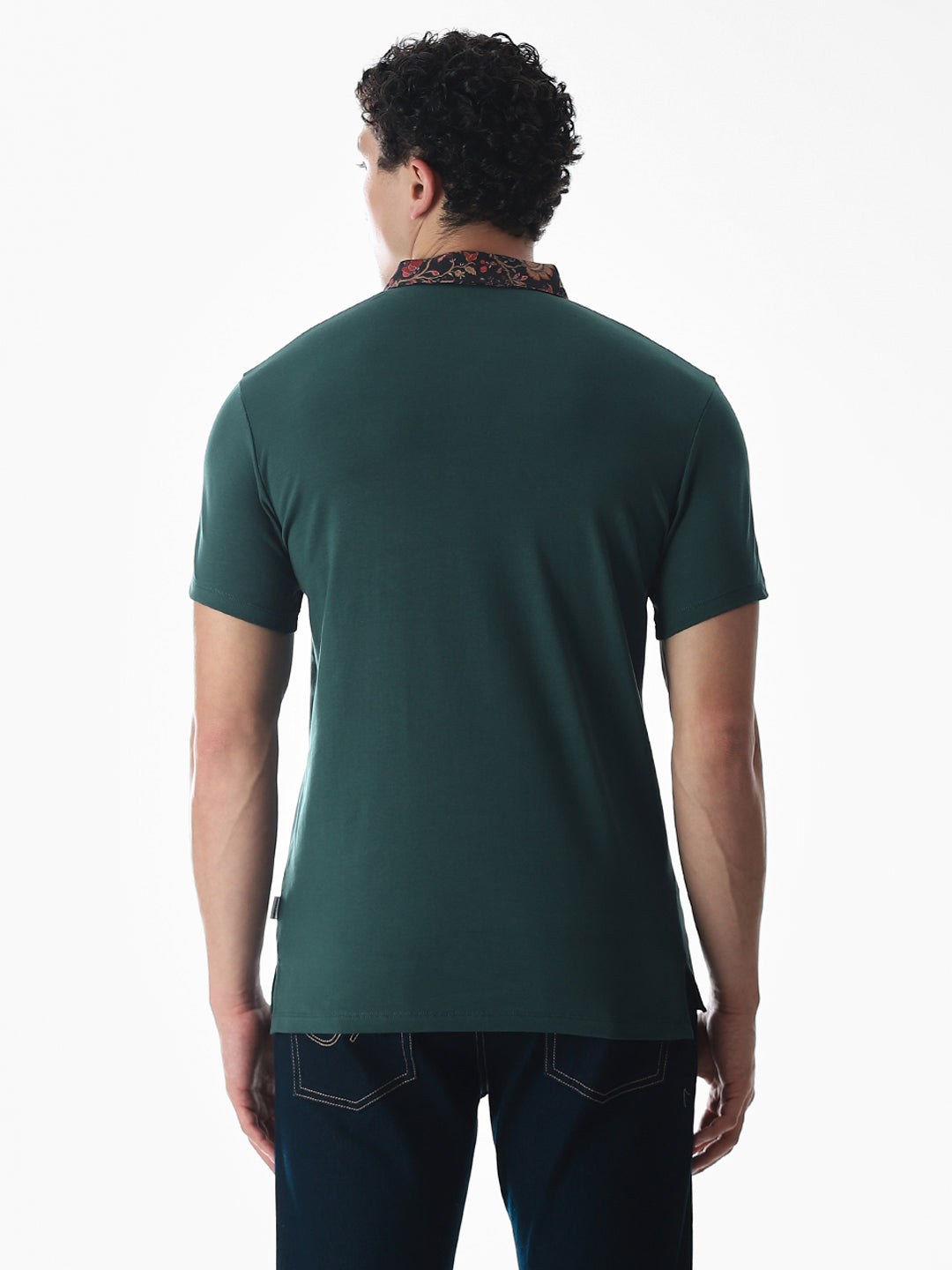 Printed Collar Regular Fit Polo - Green