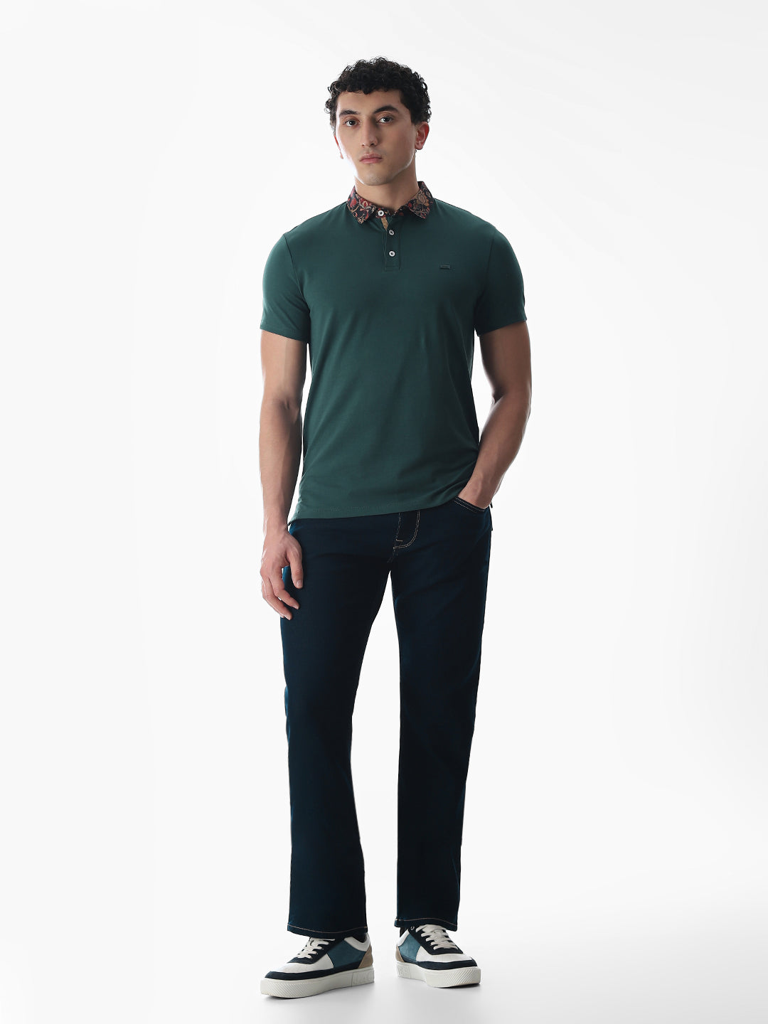 Printed Collar Regular Fit Polo - Green