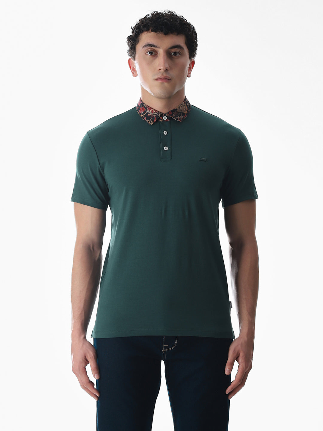 Printed Collar Regular Fit Polo - Green