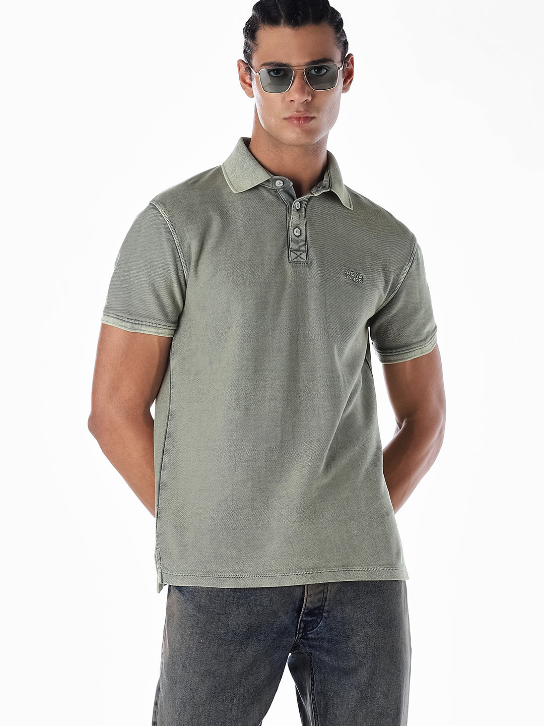 Acid Washed Cotton Polo - Green - S