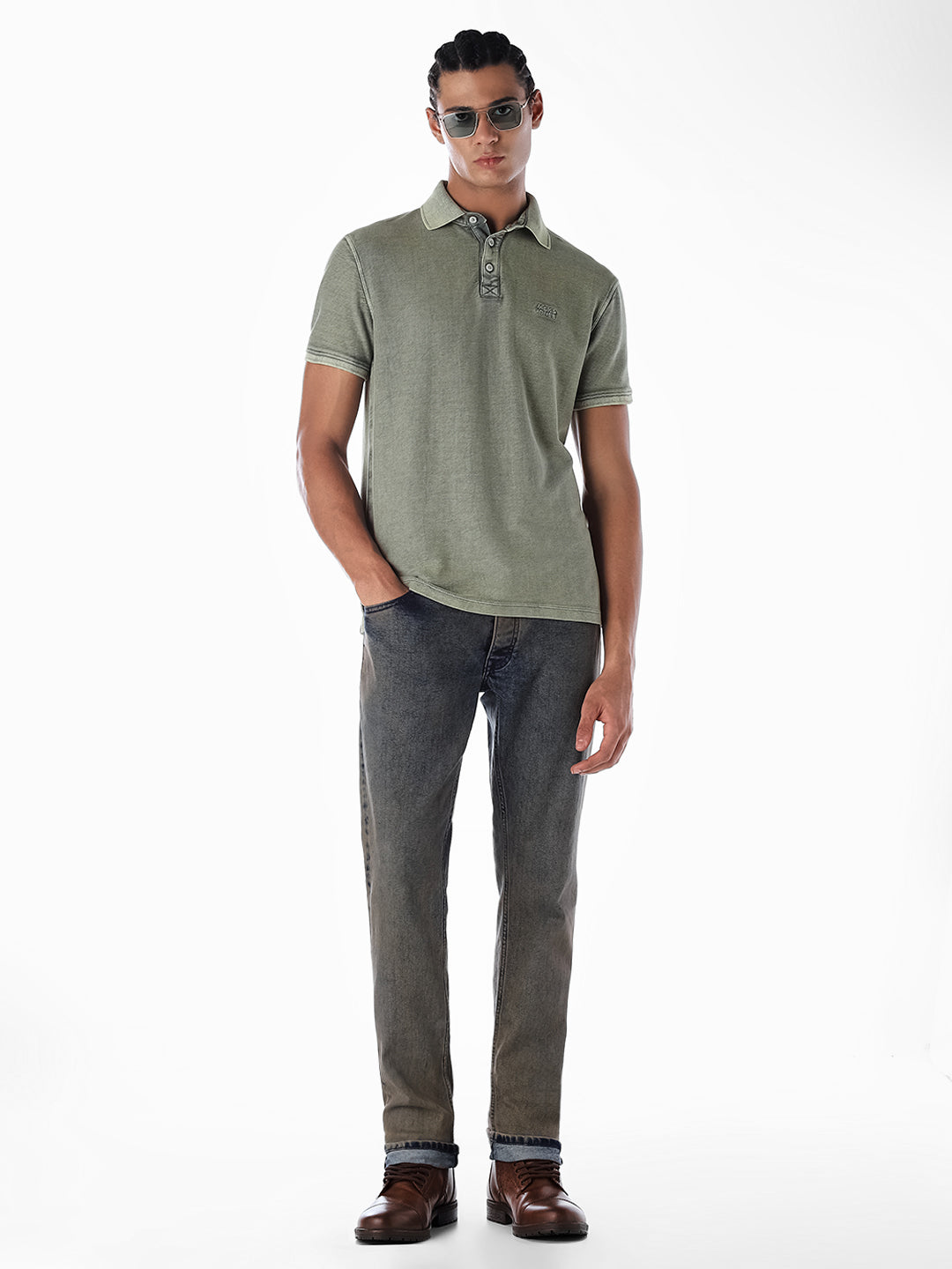 Acid Washed Cotton Polo - Green