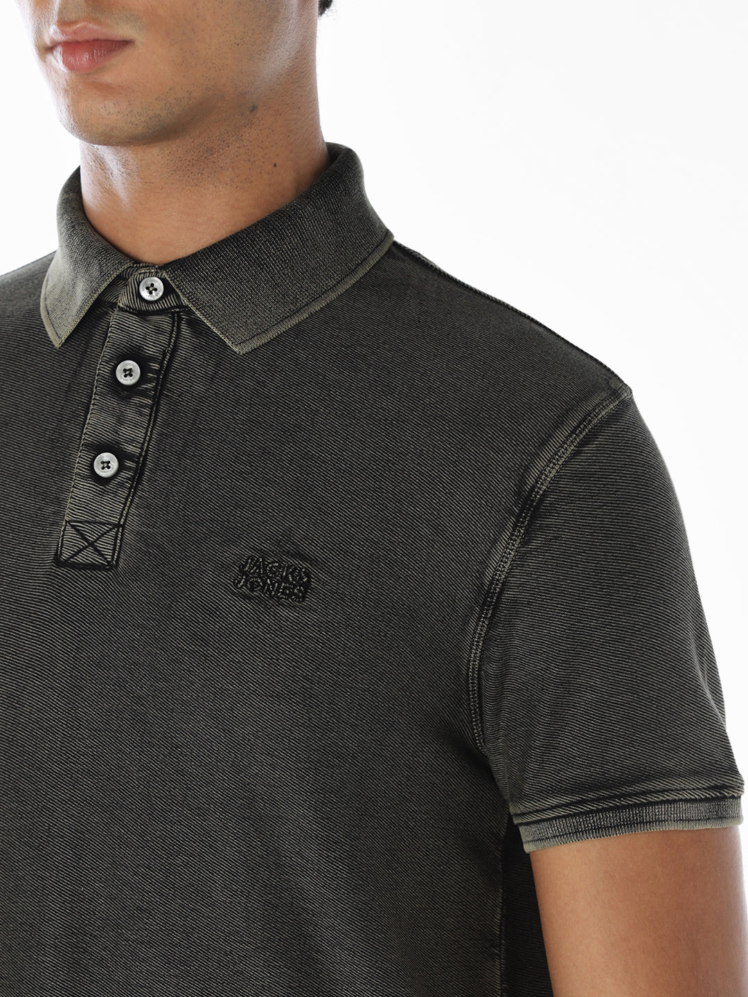 Acid Washed Cotton Polo - Black