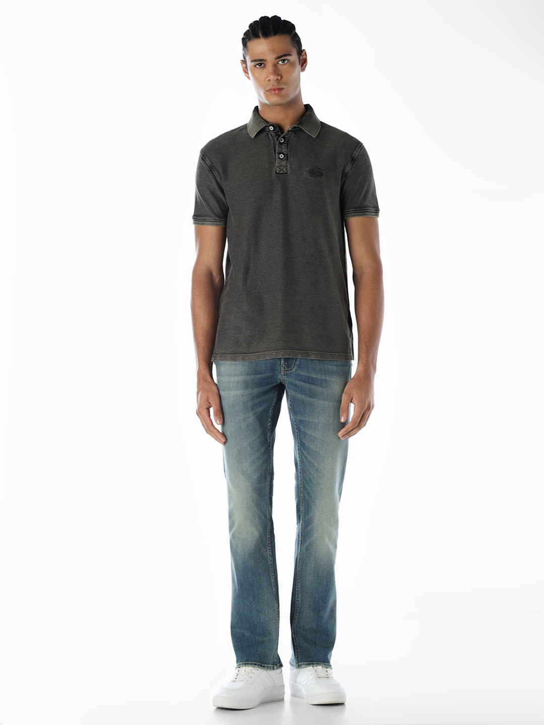 Acid Washed Cotton Polo - Black