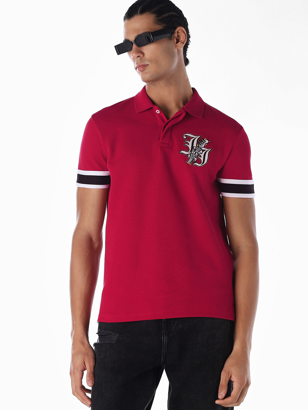 Red Printed Stretch Polo