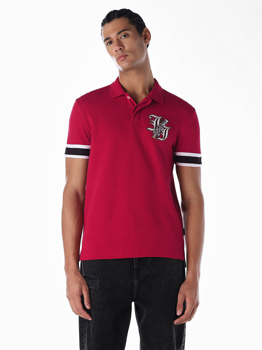 Red Printed Stretch Polo