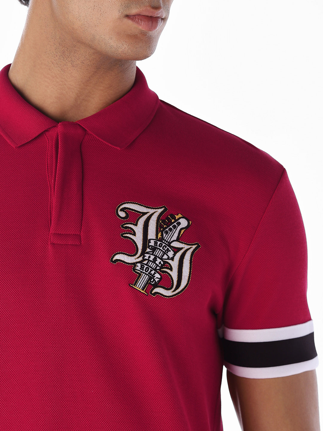 Red Printed Stretch Polo