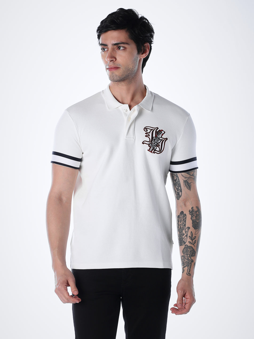 White Printed Polo