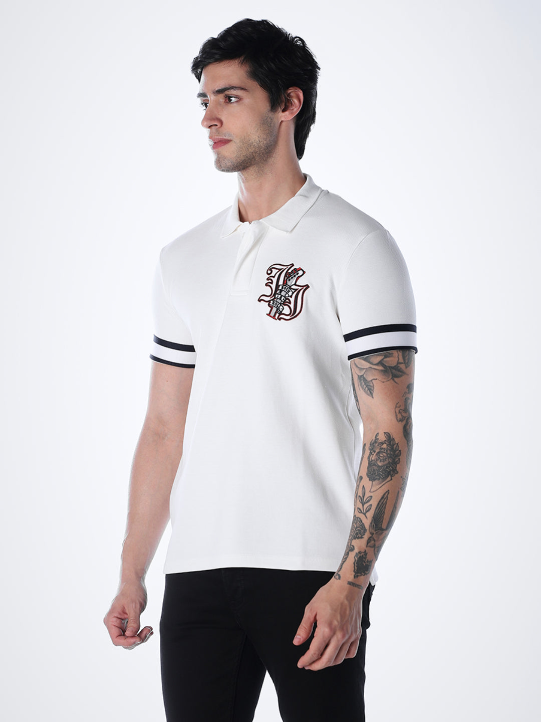 White Printed Polo