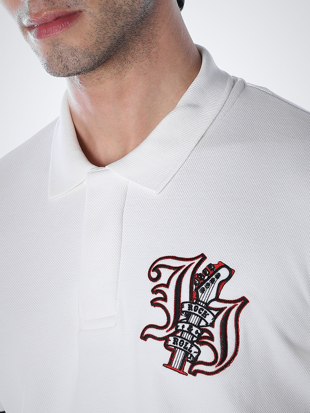 White Printed Polo