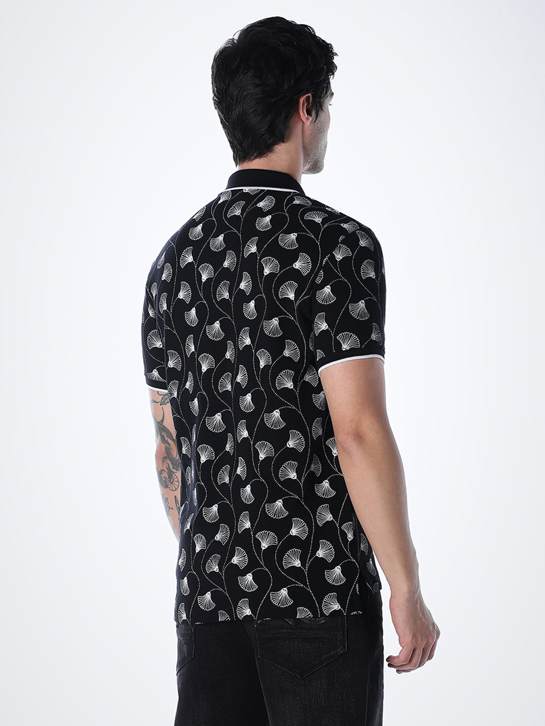 Black Printed Cotton Polo