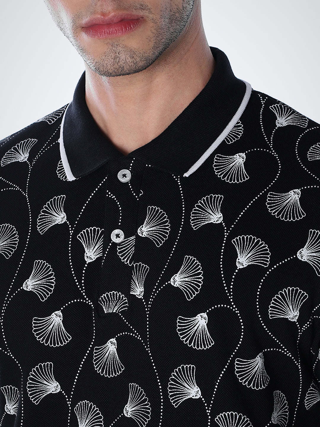 Black Printed Cotton Polo