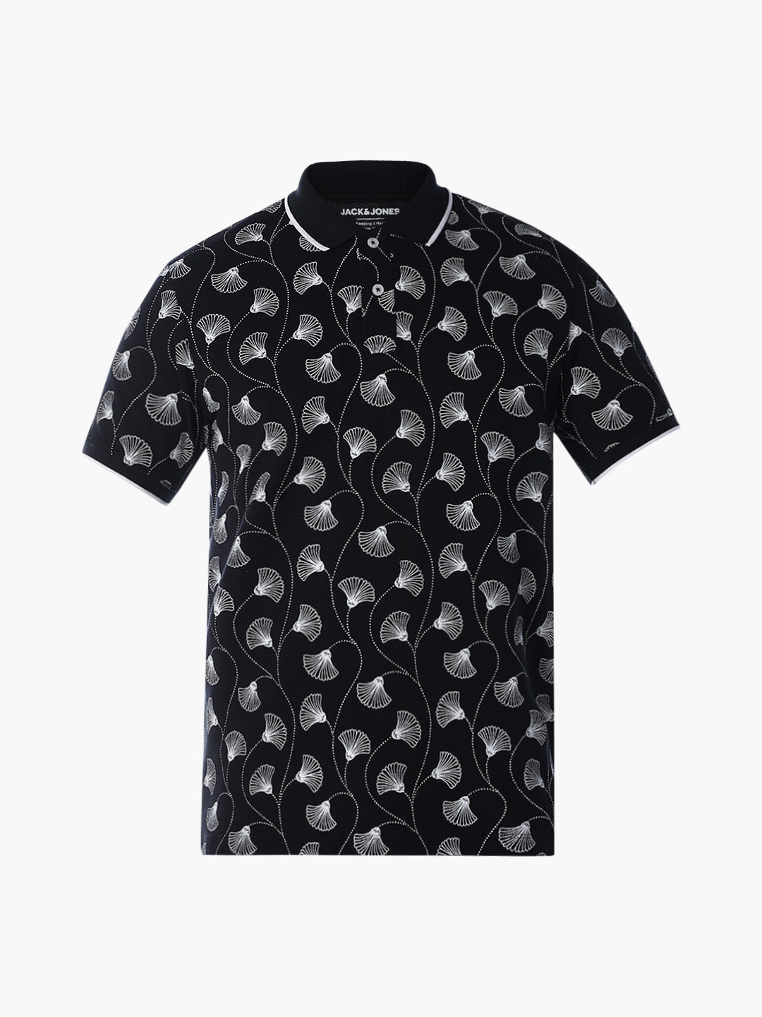 Black Printed Cotton Polo